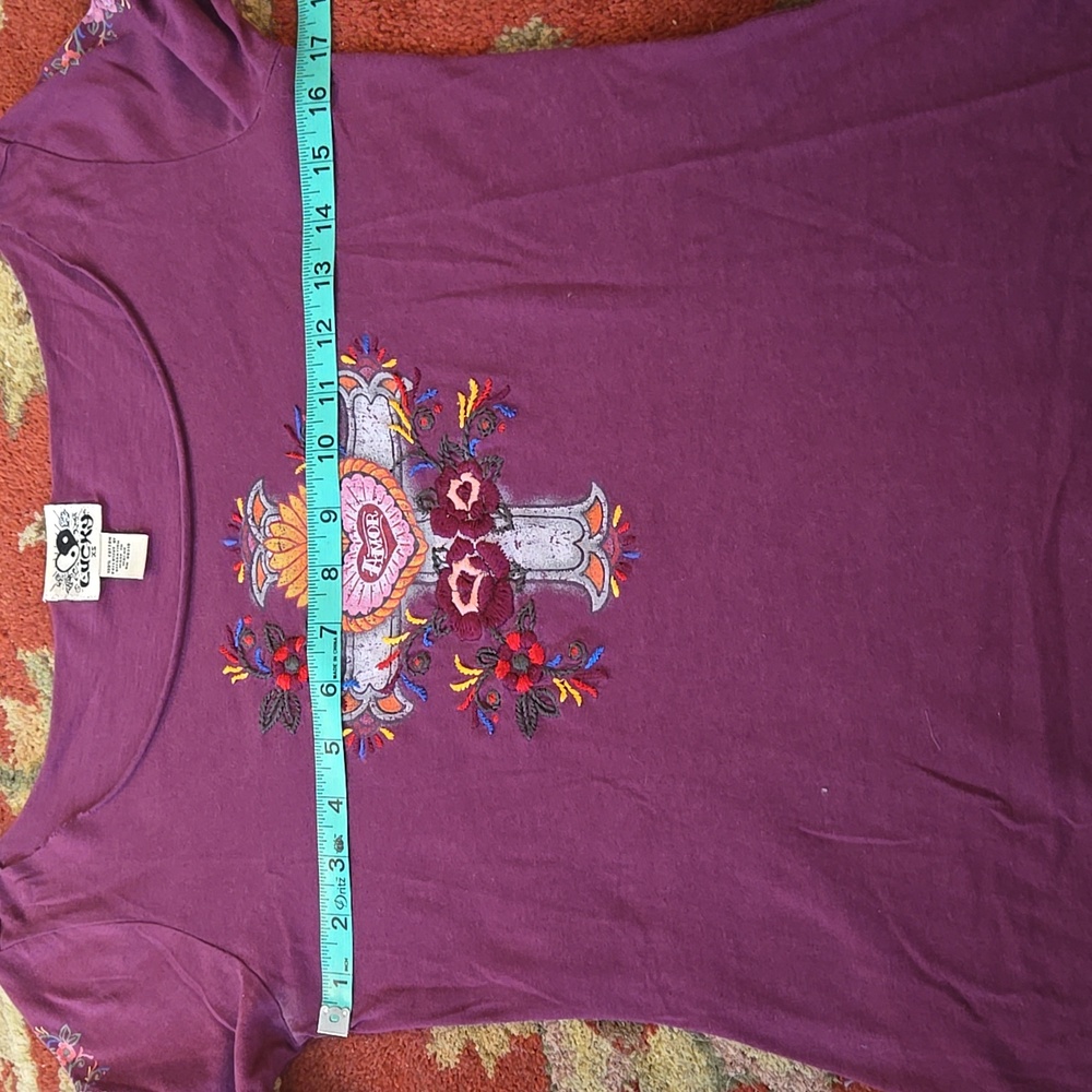 Vtg Y2k Lucky Brand Embroidered Purple Top - Picture 5 of 5